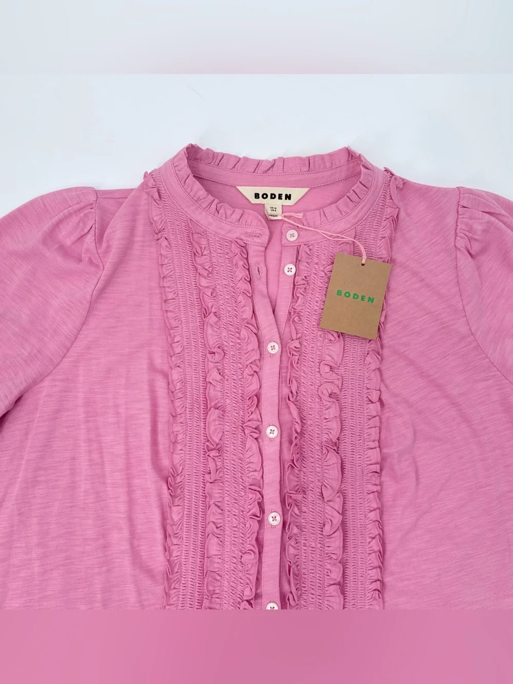 BODEN Formica Pink Eda Ruffle Front Shirt NWT